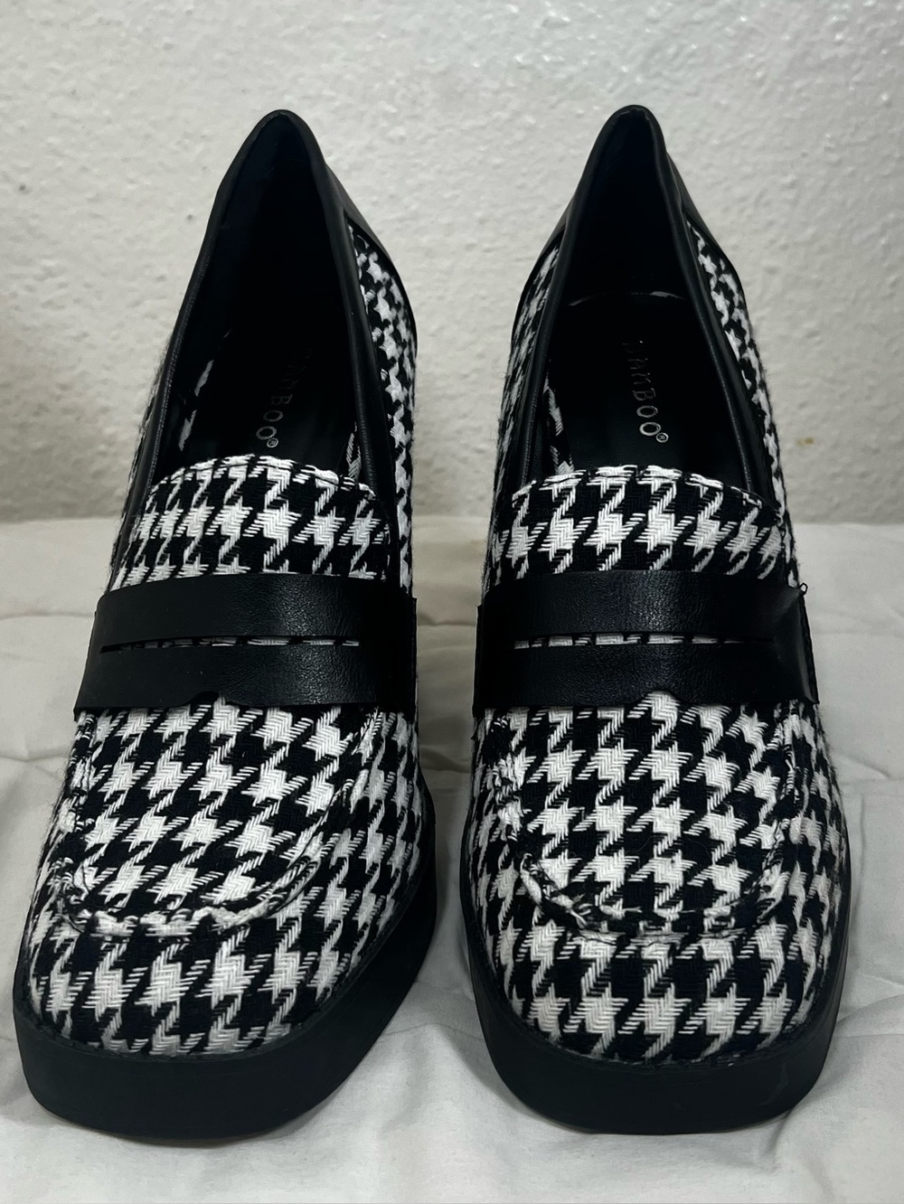 Bamboo Black & White Houndstooth Platform Loafers 10
